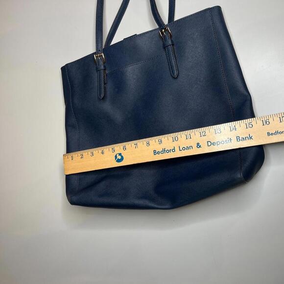 Michael Kors Jet Set Tote Bag Navy Blue Saffiano Leather Gold Logo - Picture 3 of 10